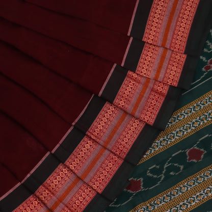 Handloom Maroon Bomkai Cotton Saree with Green border