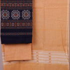 Bomkai Cotton dress material: Blue & cream blouse piece detail with matching border design.
