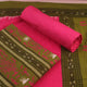 Sambalpuri cotton dress material: Detail of green blouse piece with pink motifs.