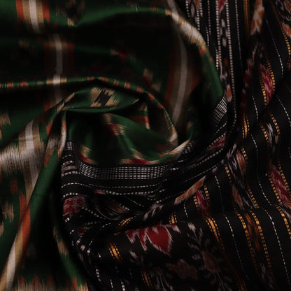Full view of a Green and Black Khandua Silk Saree with intricate motif patterns.