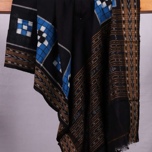 Blue Pasapalli Sambalpuri Cotton Dupatta with Black Border B10-05-05497