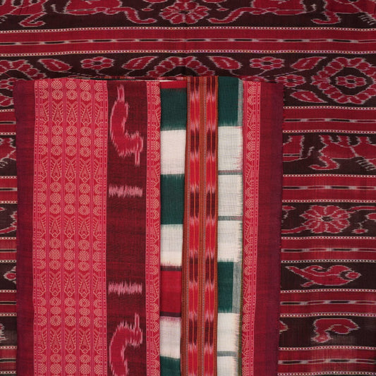 Model draped in a green and maroon pasapalli Sambalpuri cotton saree for a traditional ethnic look.