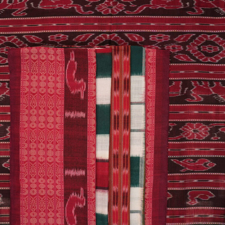 Model draped in a green and maroon pasapalli Sambalpuri cotton saree for a traditional ethnic look.