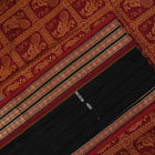 Full flat layout of the black and maroon Bomkai cotton saree with traditional butta patterns and pallu.