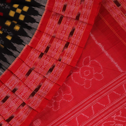 Handloom Black Sambalpuri Cotton Saree with Red border