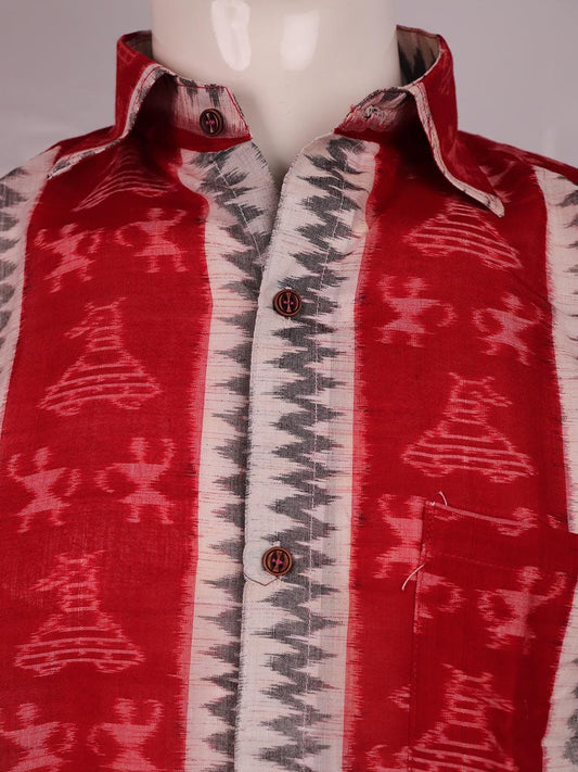 Handloom Red Sambalpuri Cotton Shirt & Kurta with White border