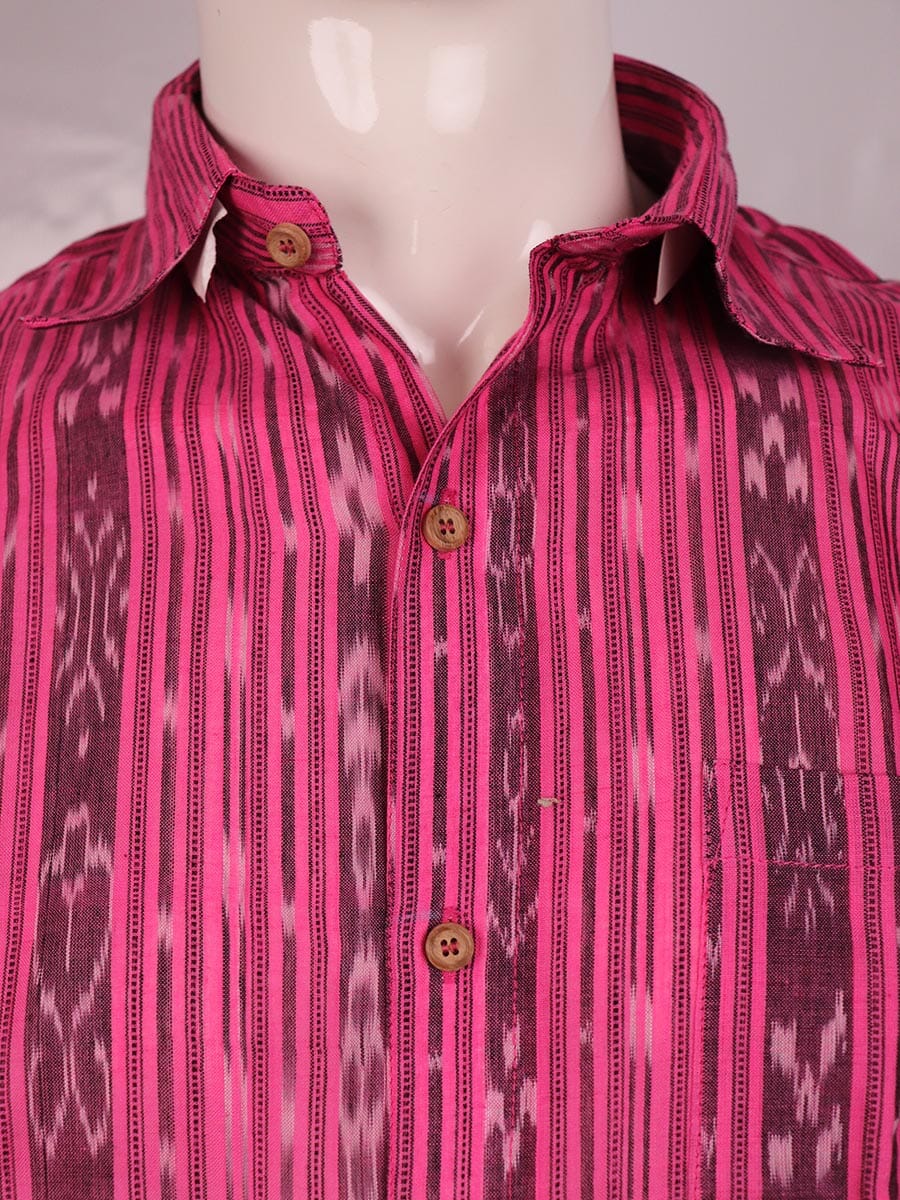 Handloom Pink Sambalpuri Cotton Shirt & Kurta with Black border
