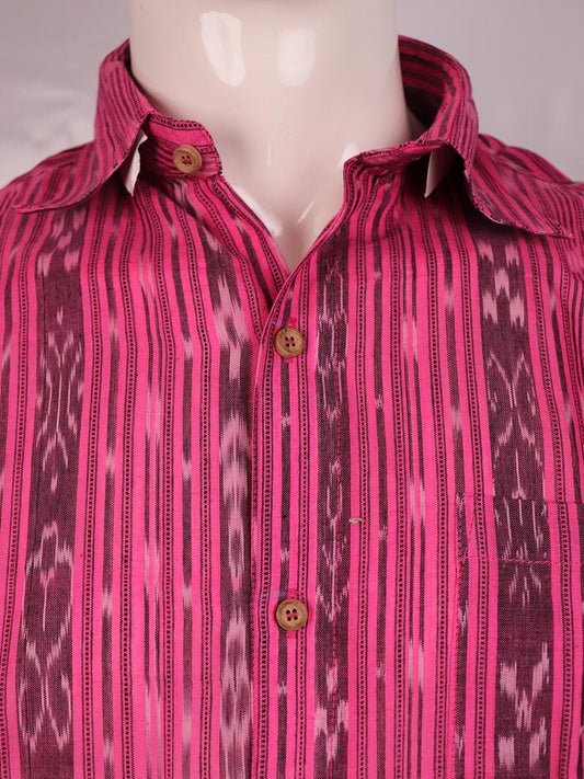 Handloom Pink Sambalpuri Cotton Shirt & Kurta with Black border