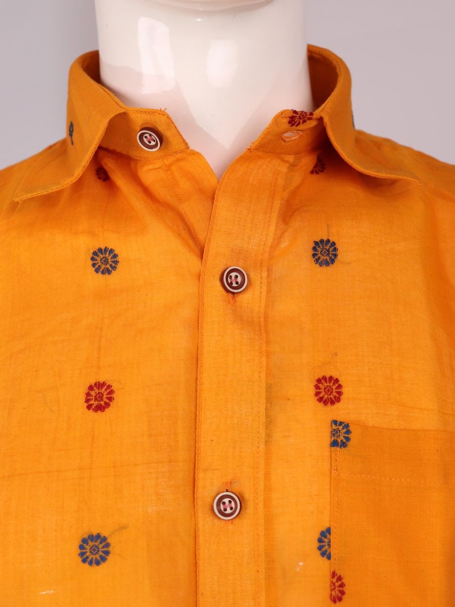 Handloom Yellow Bomkai Cotton Shirt & Kurta with Yellow border