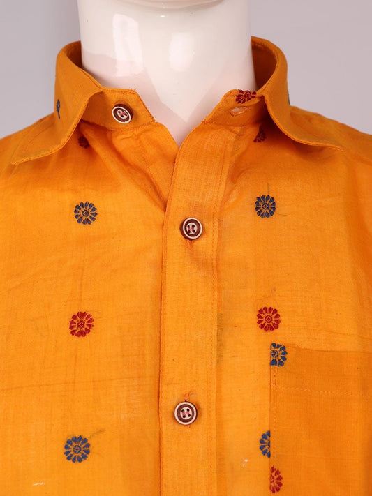 Handloom Yellow Bomkai Cotton Shirt & Kurta with Yellow border
