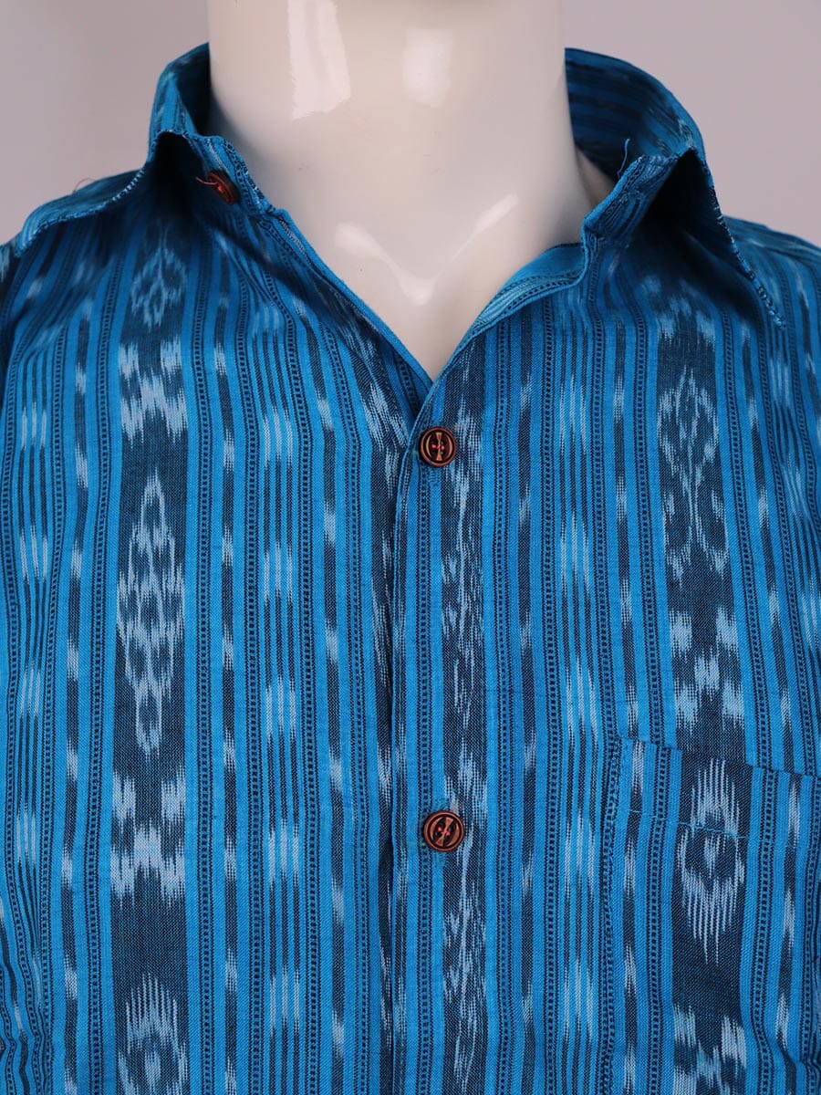 Handloom Blue Sambalpuri Cotton Shirt & Kurta with Black border