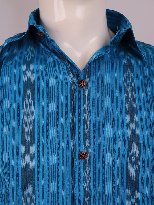 Handloom Blue Sambalpuri Cotton Shirt & Kurta with Black border