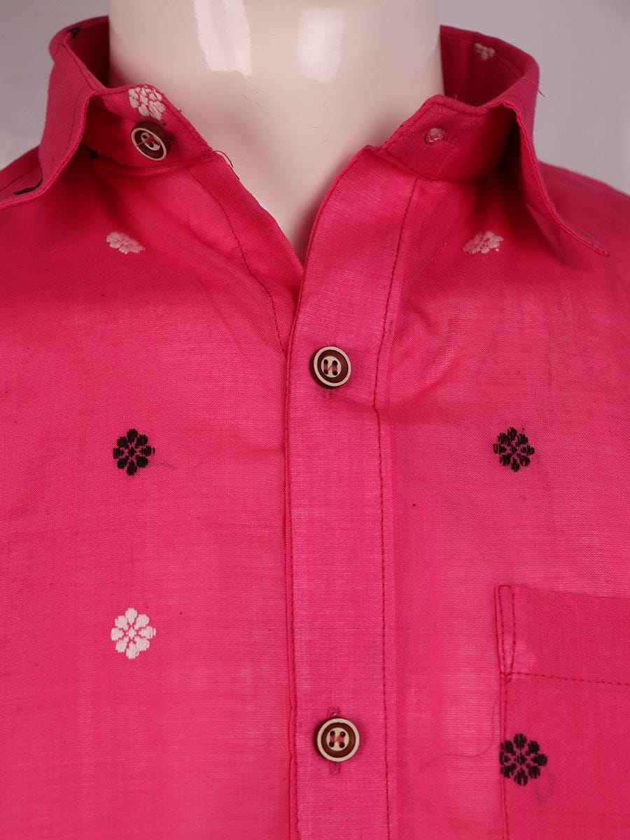 Handloom Pink Sambalpuri Cotton Shirt & Kurta with Pink border