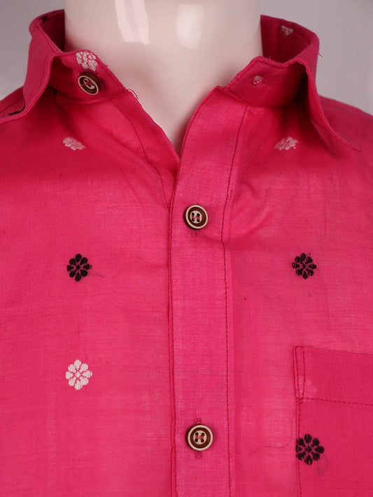 Handloom Pink Sambalpuri Cotton Shirt & Kurta with Pink border