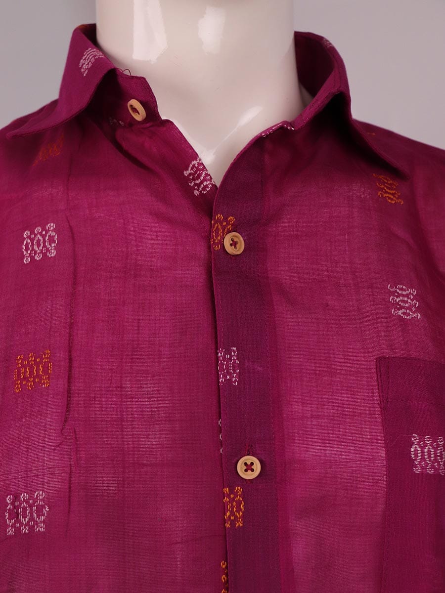 Handloom Magenta Berhampuri Cotton Shirt & Kurta with Magenta border