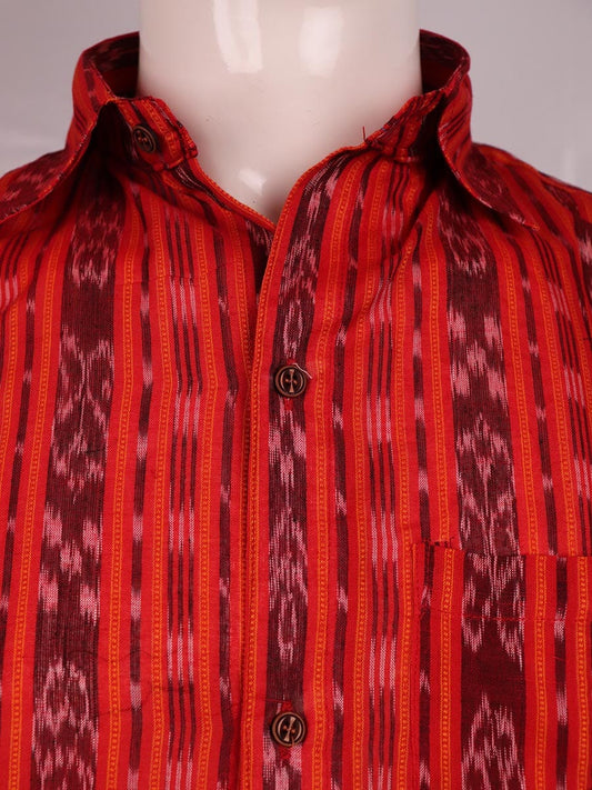 Handloom Red Sambalpuri Cotton Shirt & Kurta with Black border