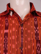Handloom Rust Sambalpuri Cotton Shirt & Kurta with Brown border