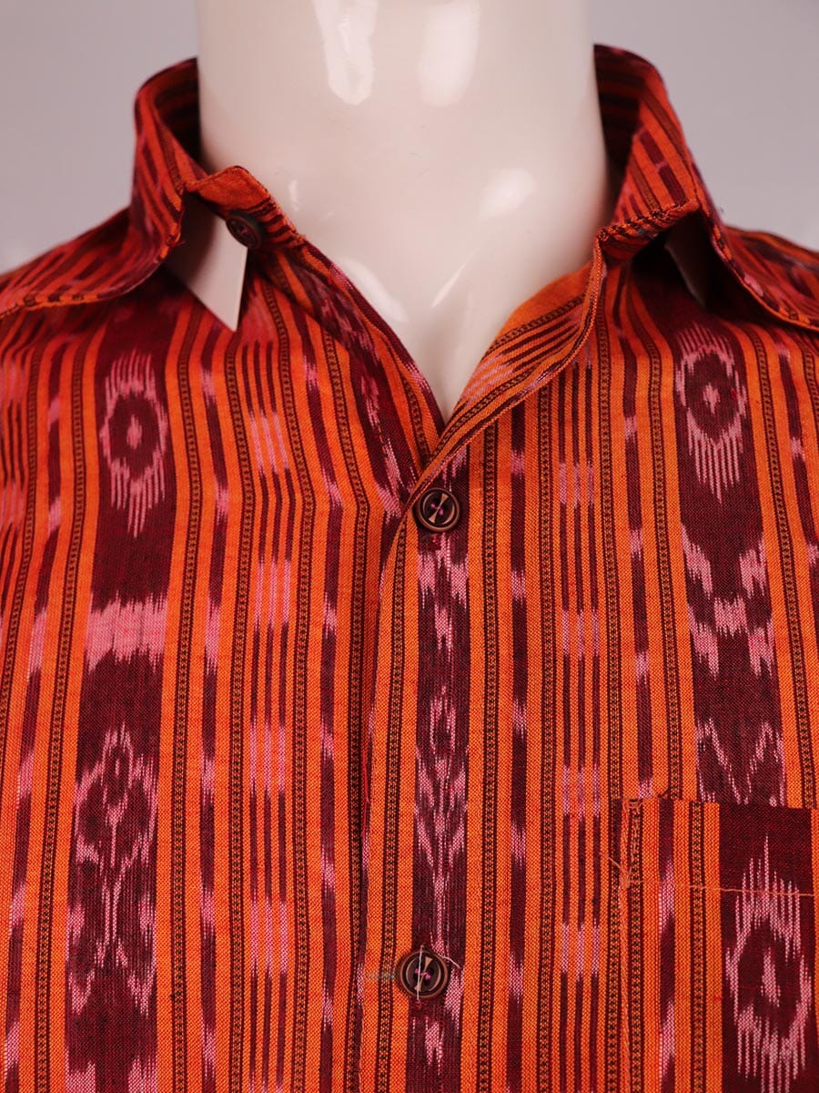 Handloom Rust Sambalpuri Cotton Shirt & Kurta with Brown border
