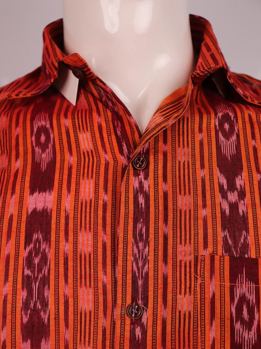 Handloom Rust Sambalpuri Cotton Shirt & Kurta with Brown border