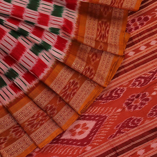 Handloom Multi-Color Khandua Silk Saree with Brown border