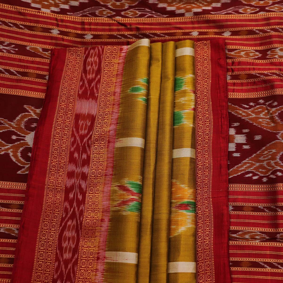 Pure Odissi Khandua Silk Saree in Green With a Bright Yellow Border.  Stripped Partly Pallu Design - Etsy