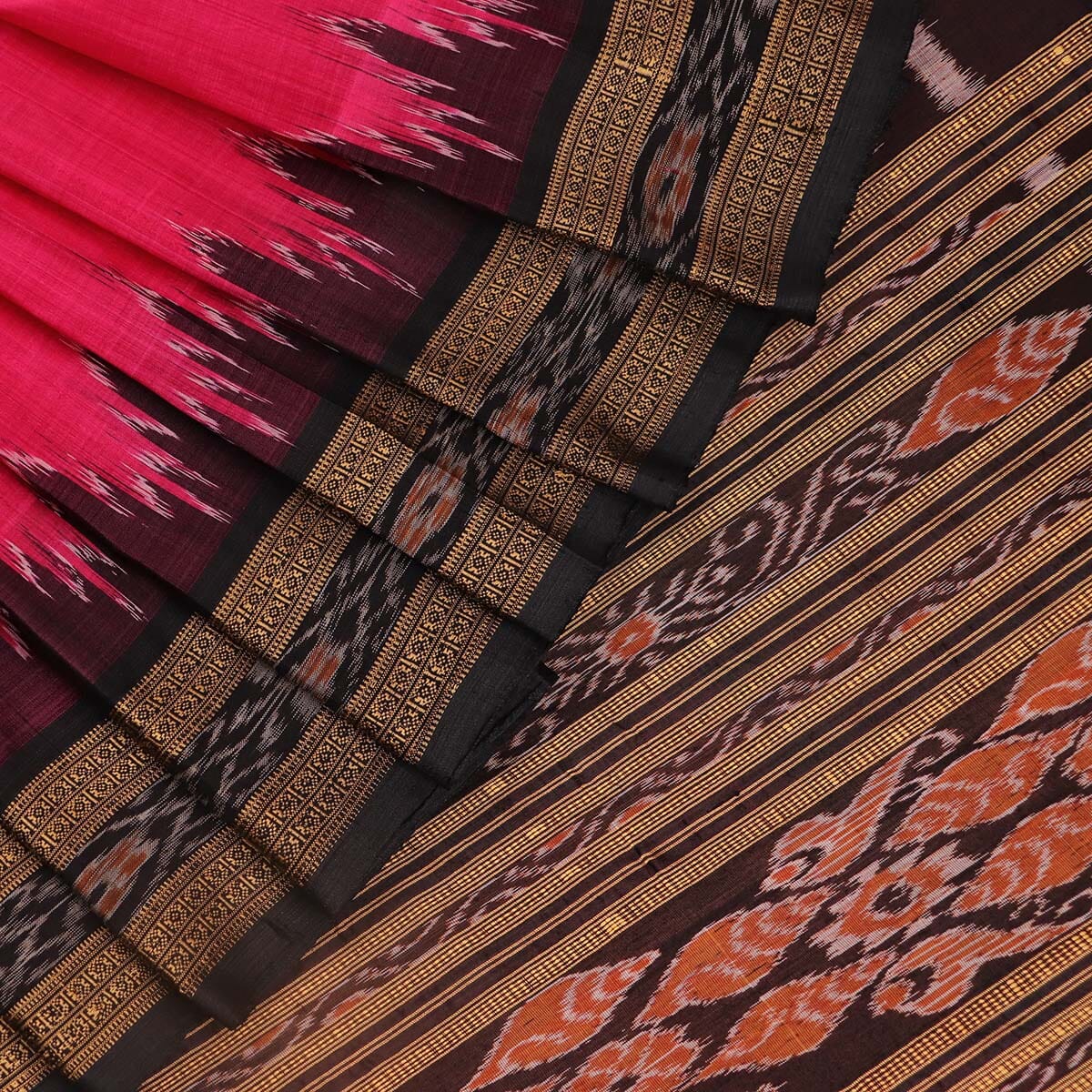 Handloom Pink Khandua Silk Saree with Black border
