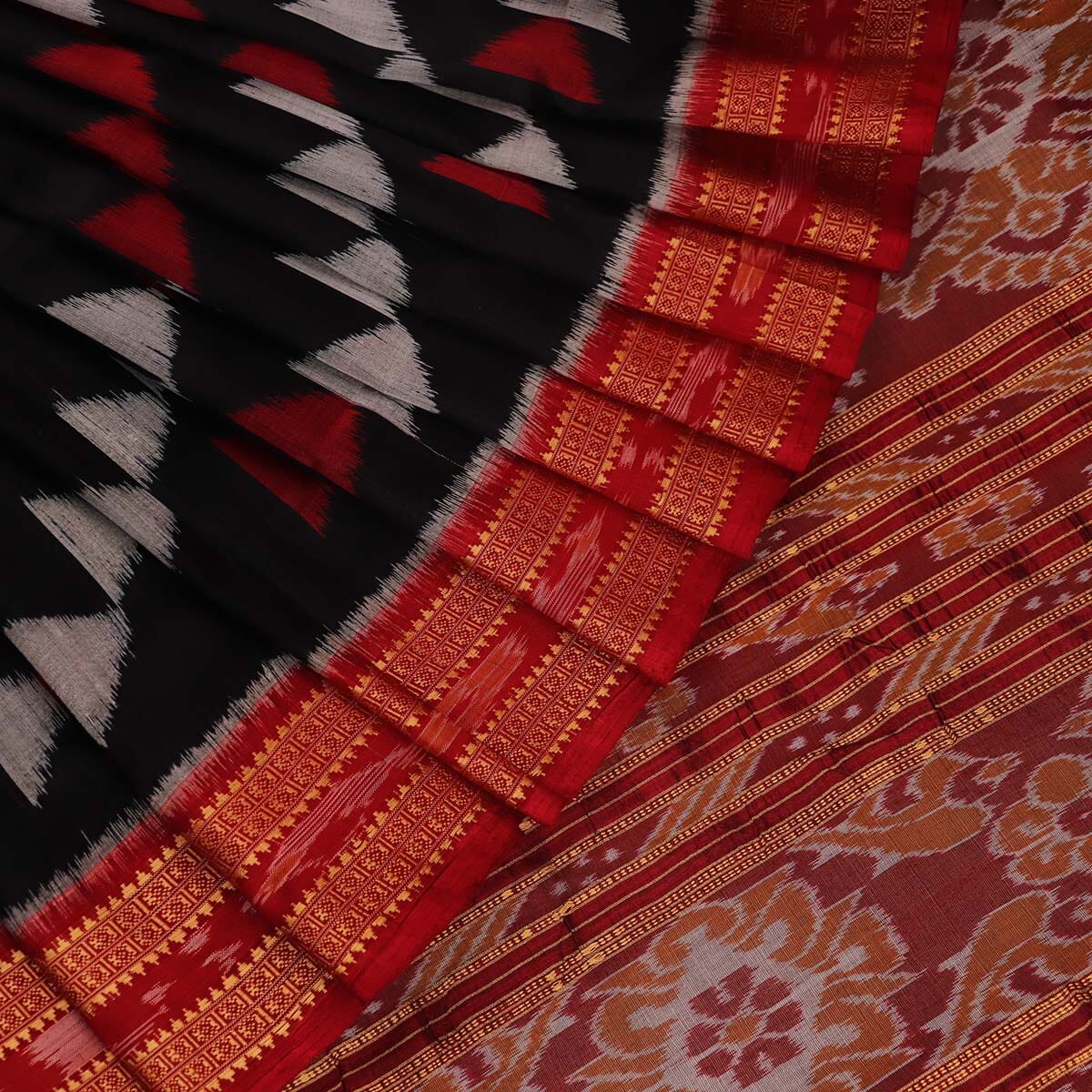 Handloom Black Khandua Silk Saree with Red border