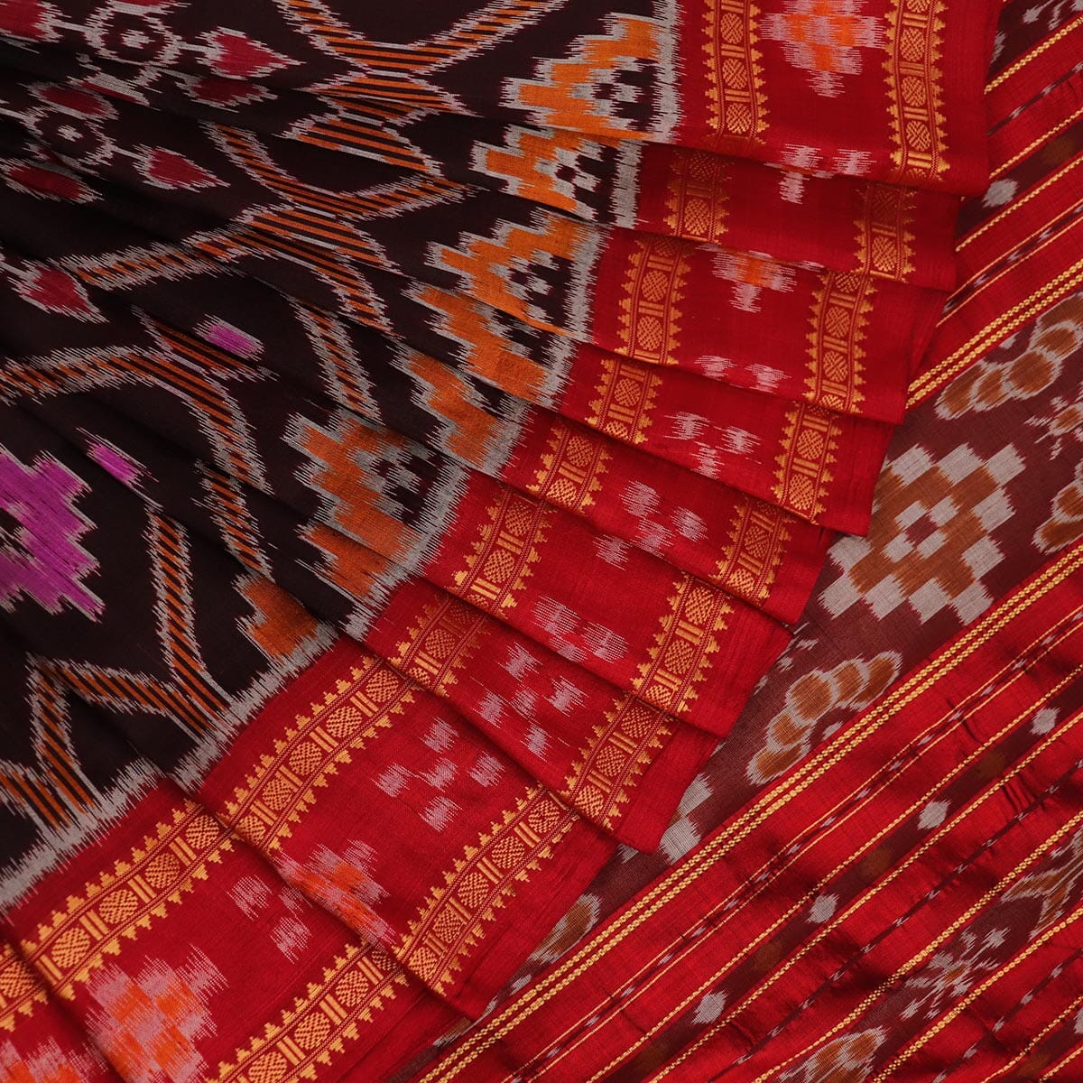 Handloom Brown Khandua Silk Saree with Red border