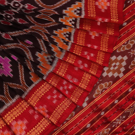 Handloom Brown Khandua Silk Saree with Red border