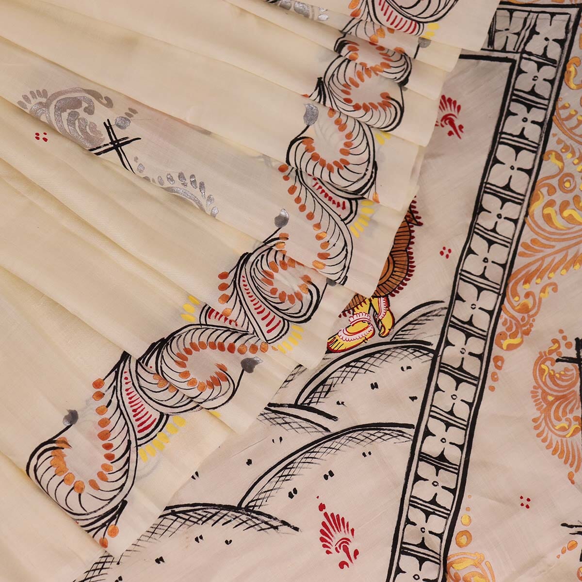 Warli Hand Painted Kerala Kasavu Saree - Ekatva