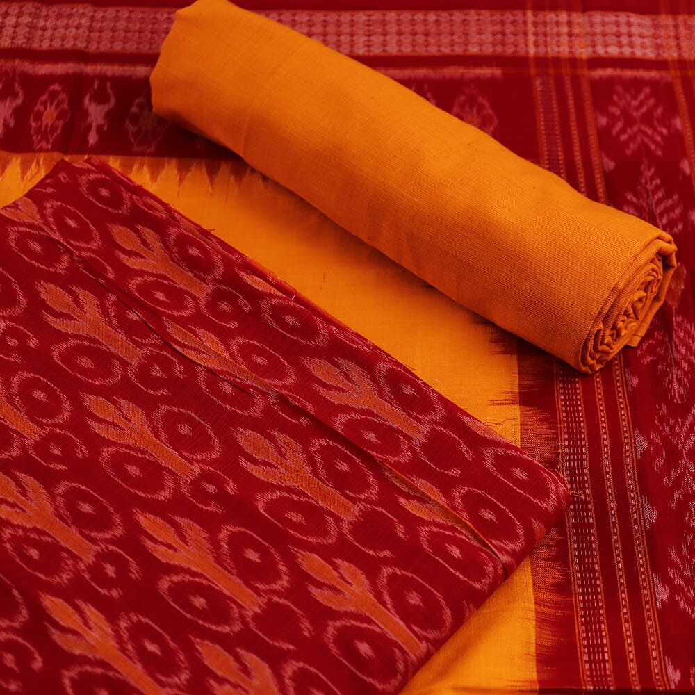 Red Ikkat Sambalpuri Cotton Dress Material | C130600189 – Priyadarshini  Handloom
