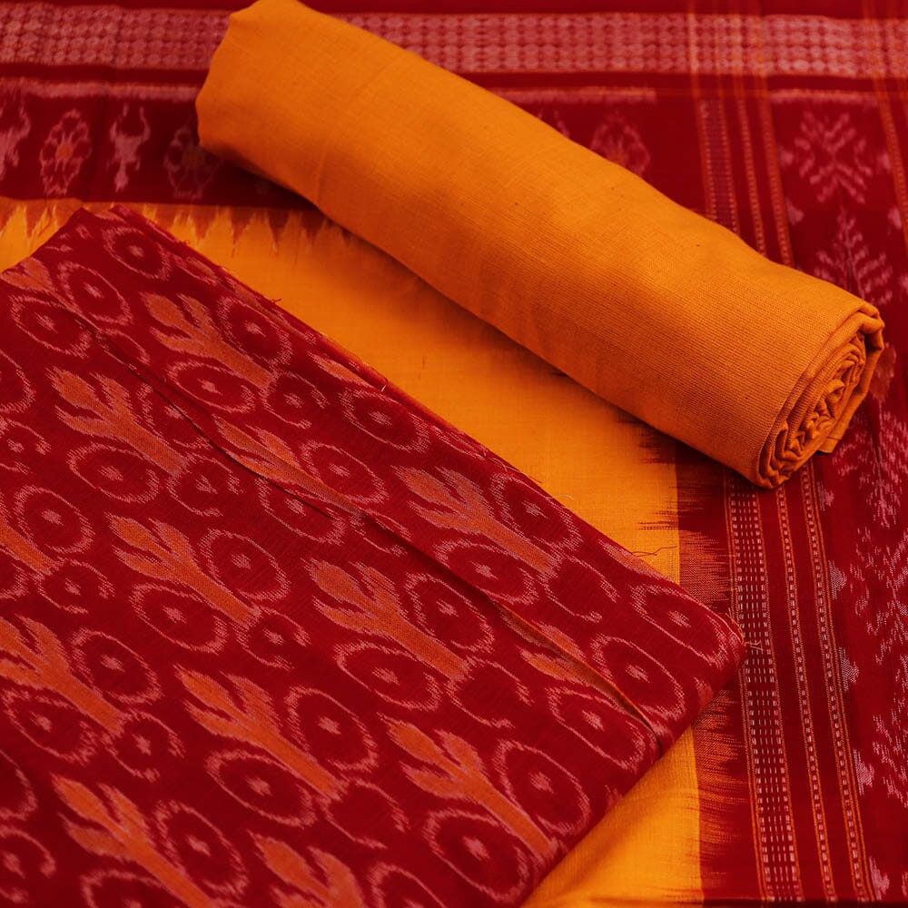 Red Ikkat Sambalpuri Cotton Dress Material | C272000484 – Priyadarshini ...