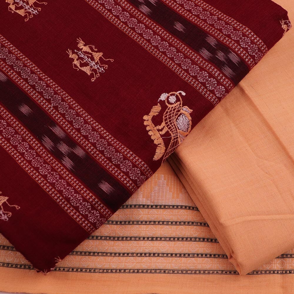 Maroon Ikkat Sambalpuri Cotton Dress Material | C241000414 Priyadarshini Handloom Maroon Ikkat Sambalpuri Cotton Dress Material | C241000414 Priyadarshini Handloom