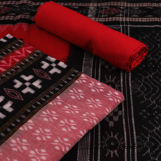 Black Sambalpuri Cotton Dress Material with Red Border C27-01-00465