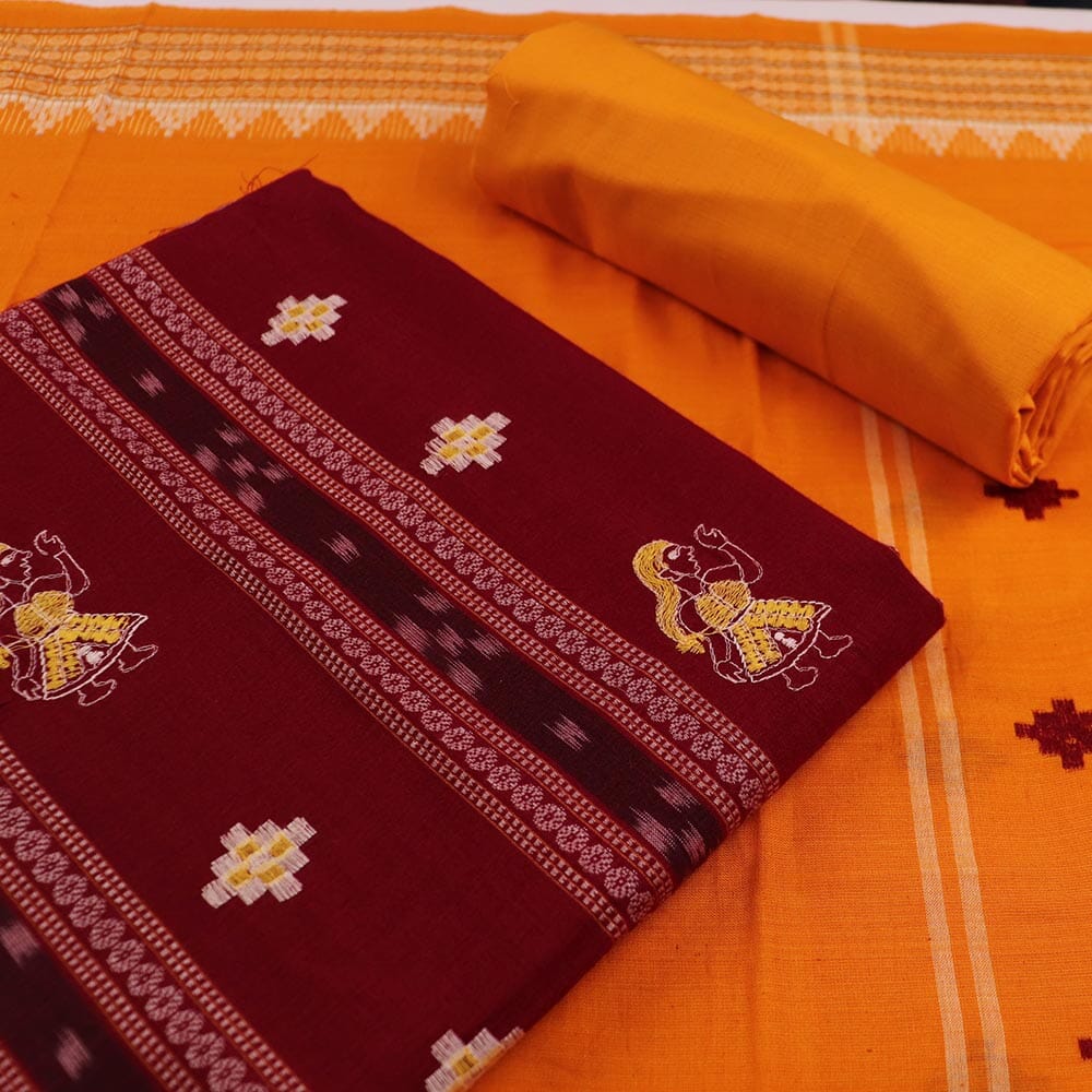 Orange woven kanchipuram silk saree with blouse - Samvegi Creation - 4288842