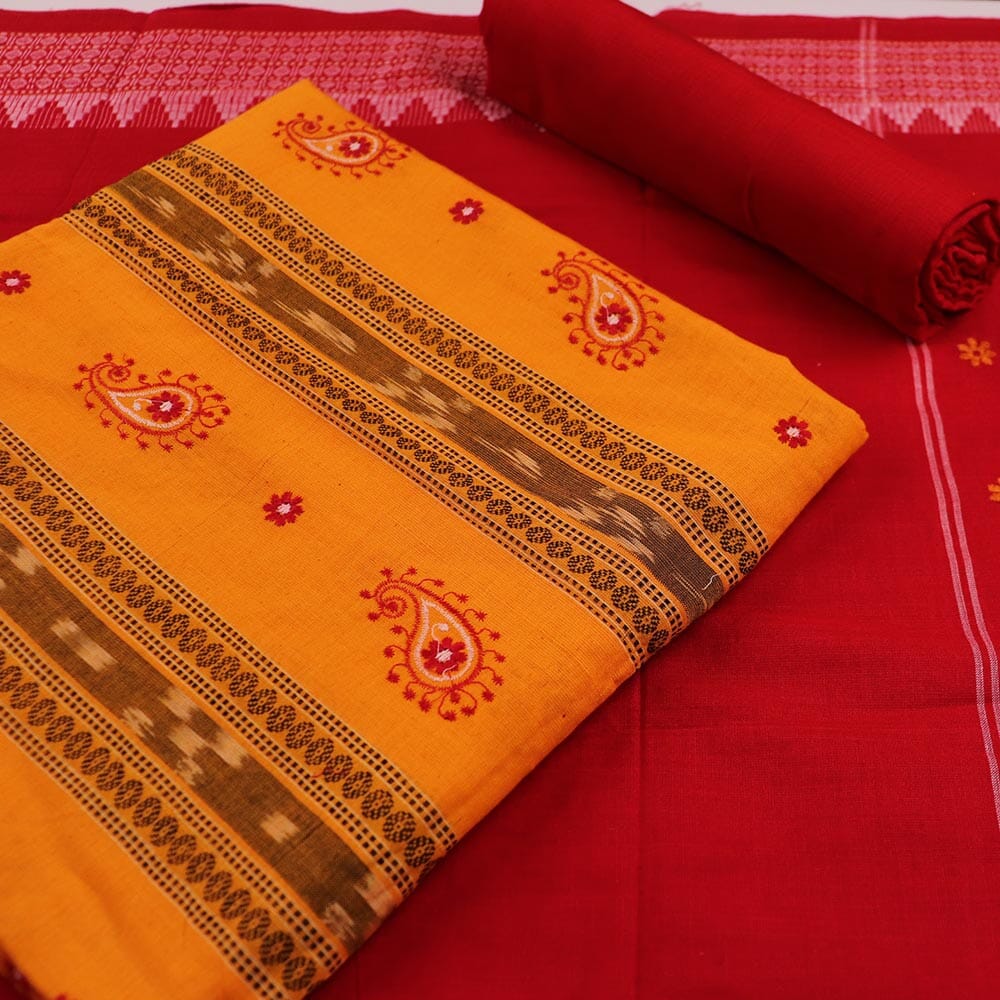 Yellow Ikkat Sambalpuri Cotton Dress Material