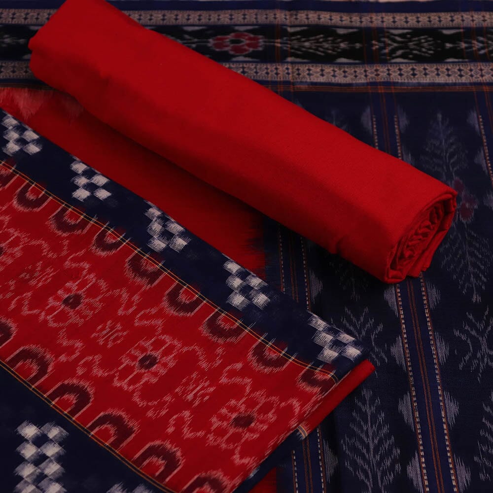 Red Ikkat Sambalpuri Cotton Dress Material | C261700461 – Priyadarshini ...