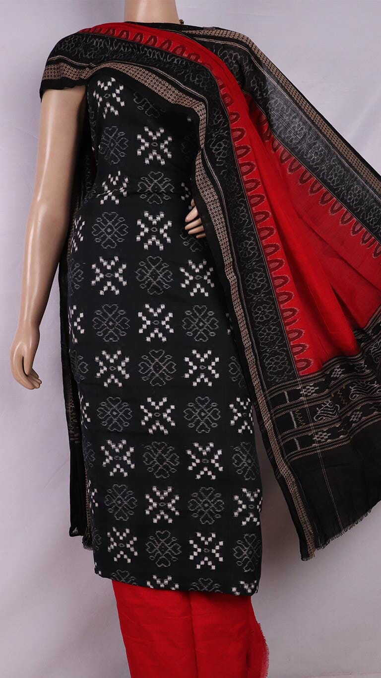 Rani Colour Doll Design Sambalpuri Handloom Cotton Dress Material -  Sambalpuri Handloom Item