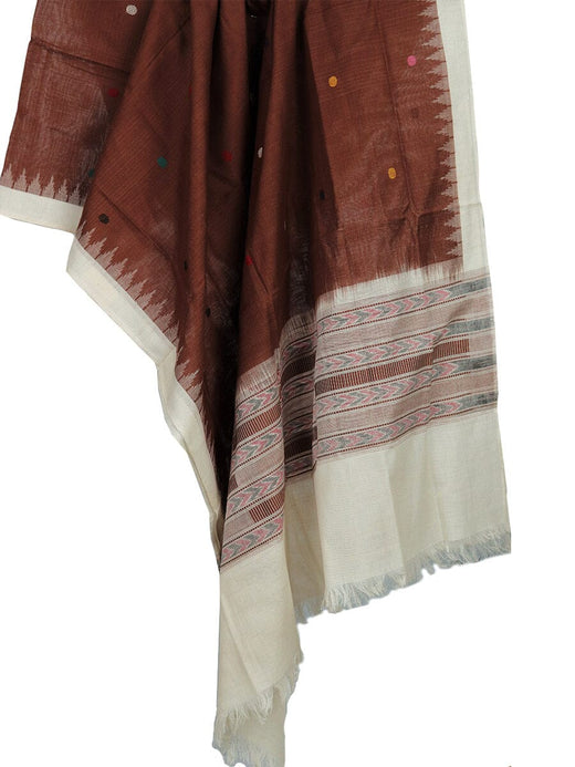 Brown Sambalpuri Cotton Dupatta with White Border