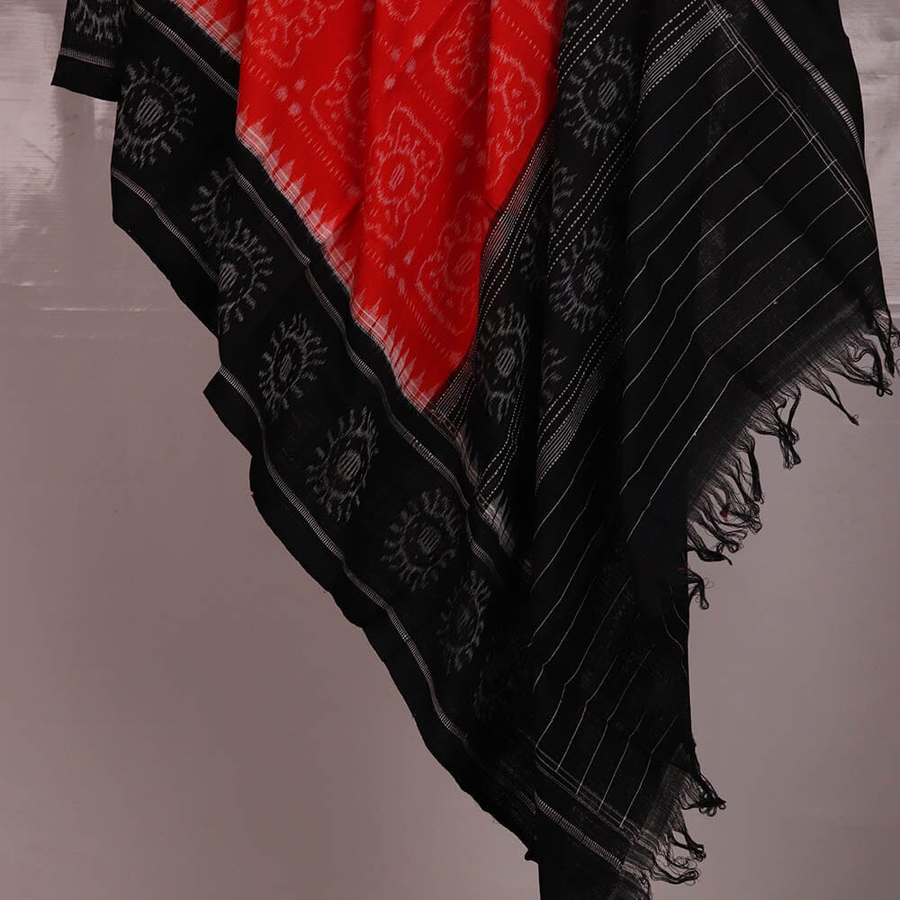 Handloom Orange Sambalpuri Cotton Dupatta with Black border