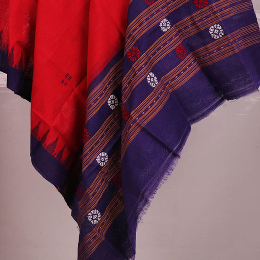 Red Sambalpuri Cotton Dupatta with Blue Border
