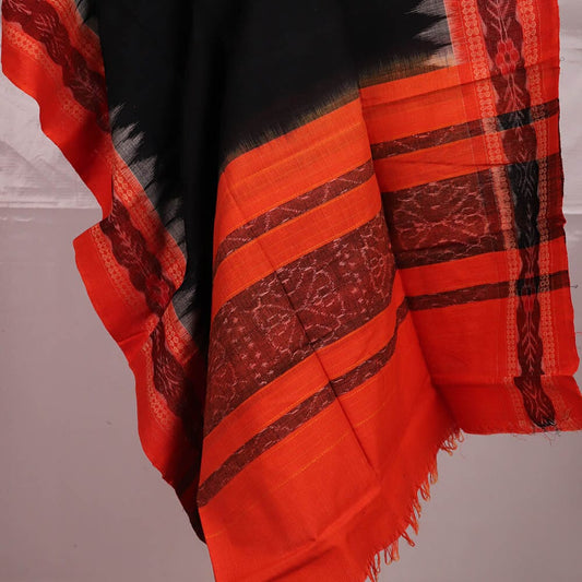 Handloom Black Sambalpuri Cotton Dupatta with Orange border