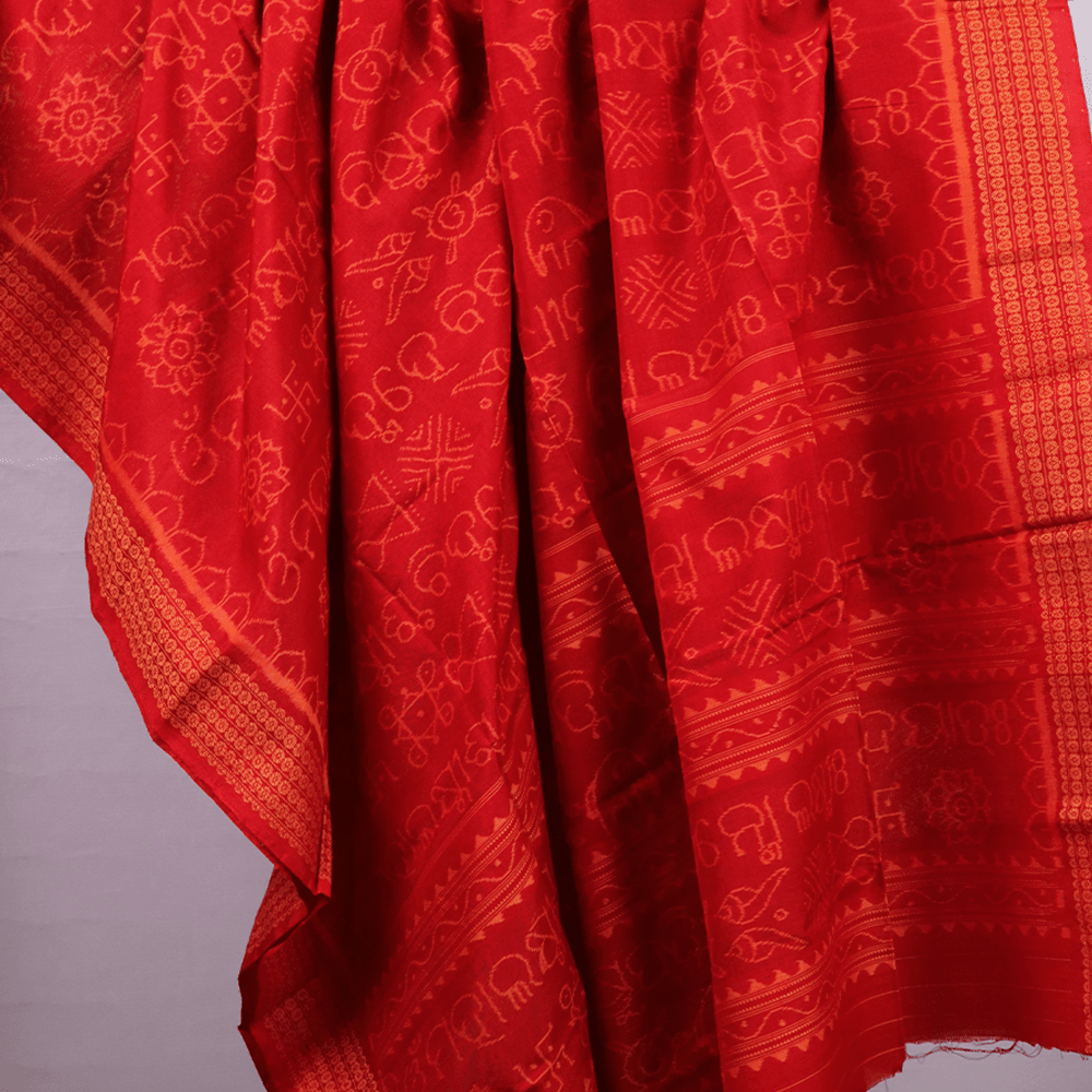 Handloom Red Sambalpuri Cotton Dupatta with Red border