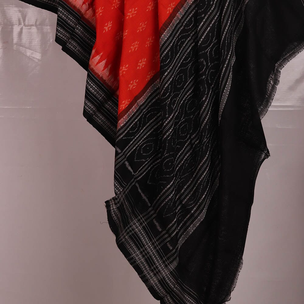 Handloom Orange Sambalpuri Cotton Dupatta with Black border