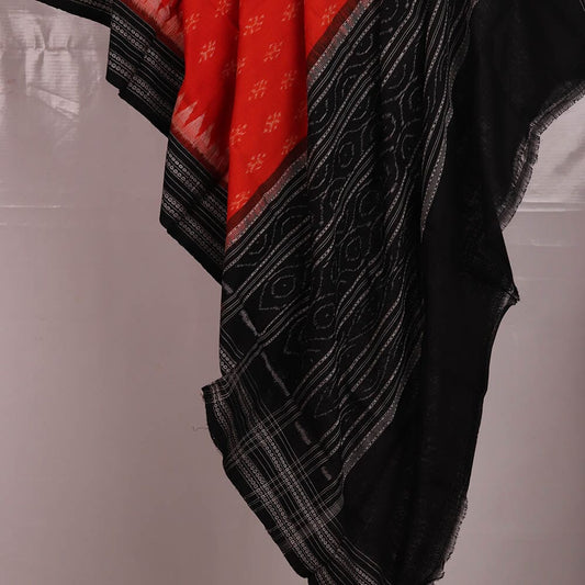 Handloom Orange Sambalpuri Cotton Dupatta with Black border