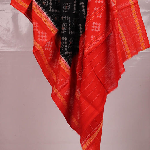 Black Sambalpuri Cotton Dupatta with Orange Border B09-25-0175