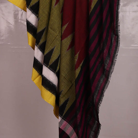 Handloom Green Sambalpuri Cotton Dupatta with Yellow border