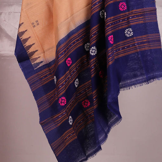 Cream Sambalpuri Cotton Dupatta with Blue Border