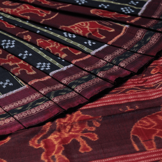 Maroon Sambalpuri Cotton Saree D17-07-00365