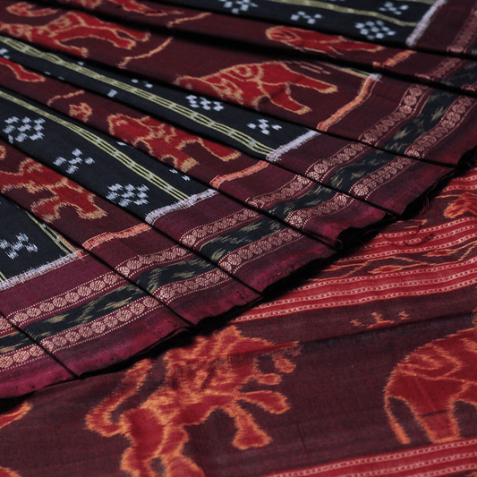 Handloom Maroon Sambalpuri Cotton Saree with Maroon ikkat border